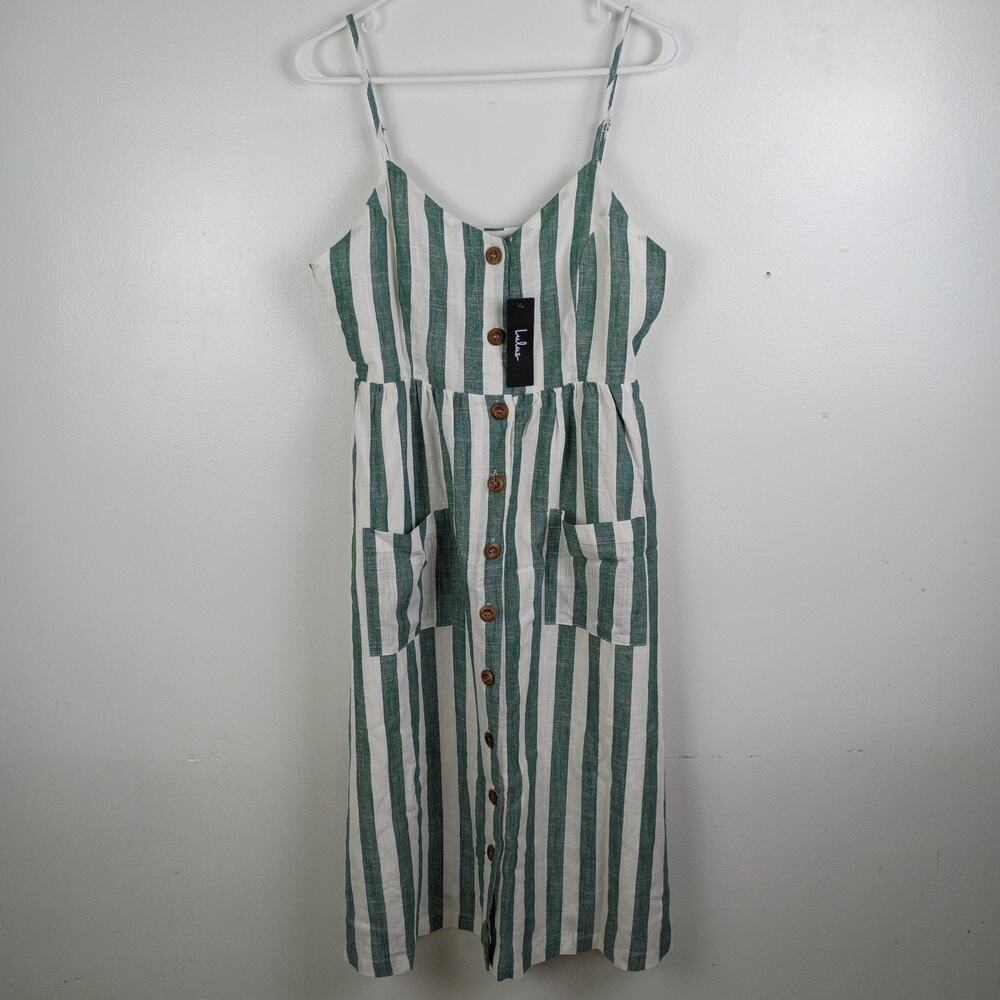 Lulu's Striped Button-Down Midi Dress